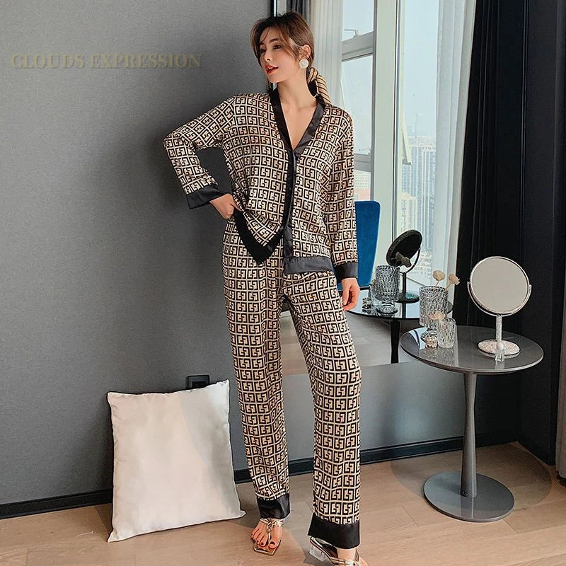 Faux Silk Polyester Pajama Set for Women