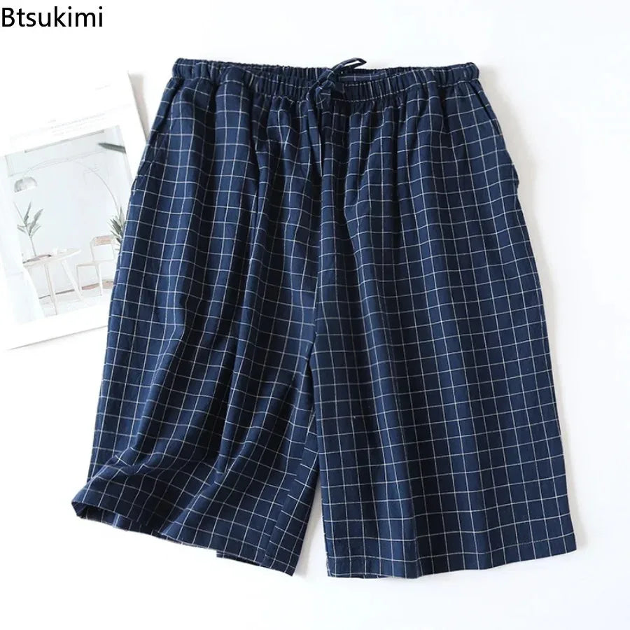 Plaid Design Cotton Pajama Shorts for Men