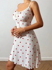 Women's Sleepwear Sexy Nightdress Night Gown Heart Printed Halter Neck Pajama Mini Dress Casual Sleepshirts Nightdress