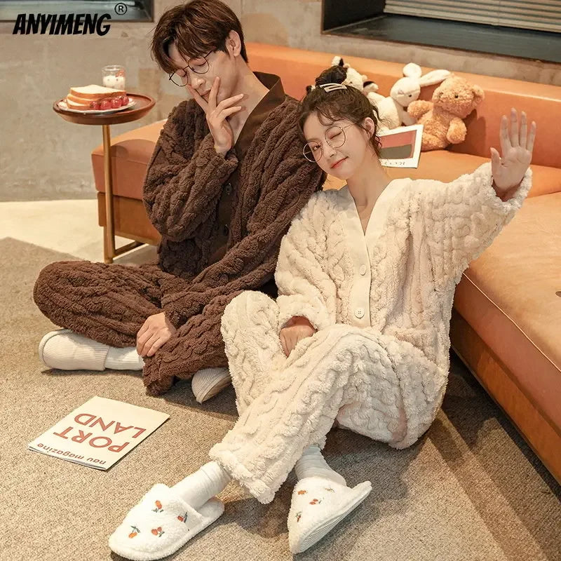 Winter Teddy Thermal Velvet Pajama Set for Couples