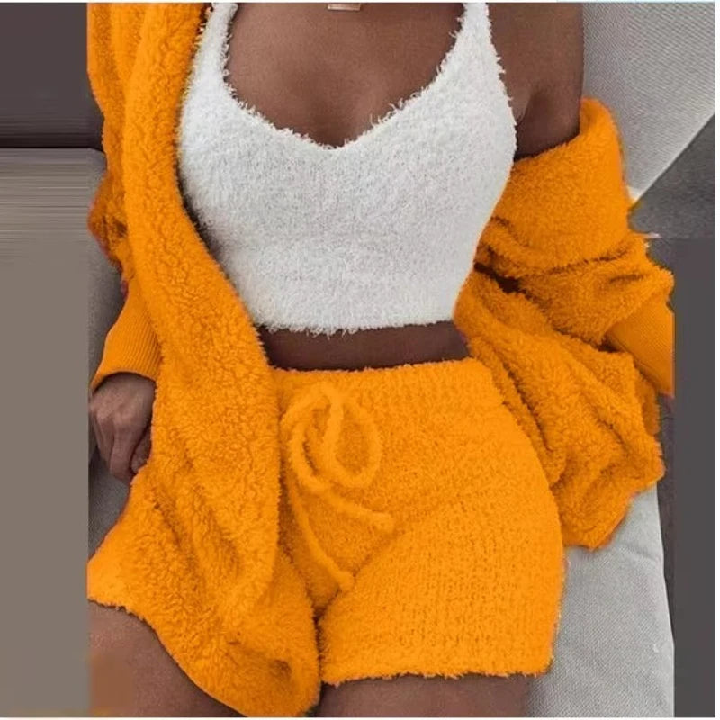 3Pcs Set Pajamas Women Warm Sleepwear
