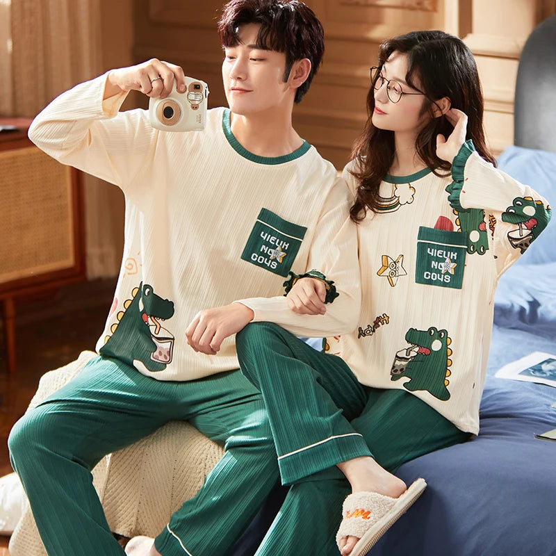 Dinosaur Cartoon Cotton Pajamas for Couples