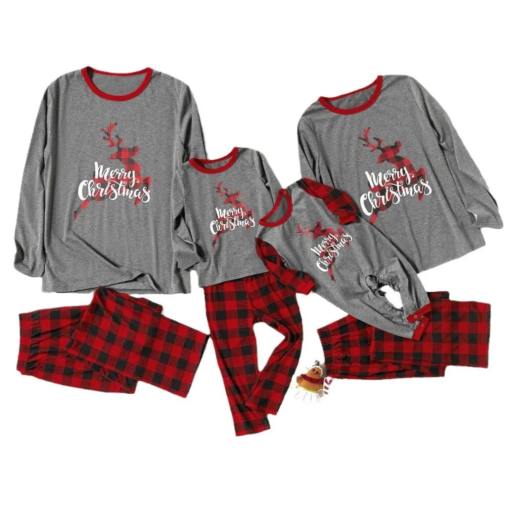 Family Reindeer Christmas Matching Pajama Set in Beige, view 7