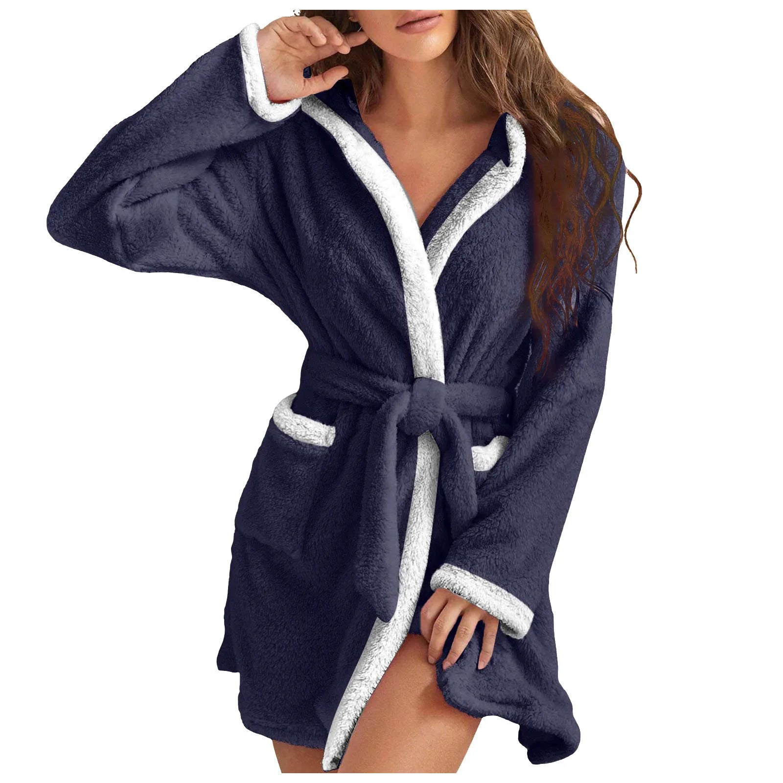 Women's Hooded Coral Fleece Warm Robe in Wine, view 11