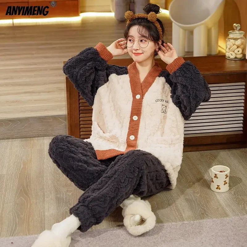 Winter Teddy Thermal Velvet Pajama Set for Couples