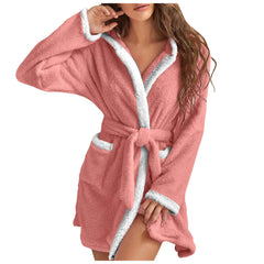 Women's Hooded Coral Fleece Warm Robe in Grey