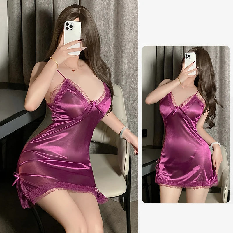 Sleepwear Sexy Lingerie Suspenders Nightdress Fashion Women Thin Lace Slit Pajamas Sling Nightgown