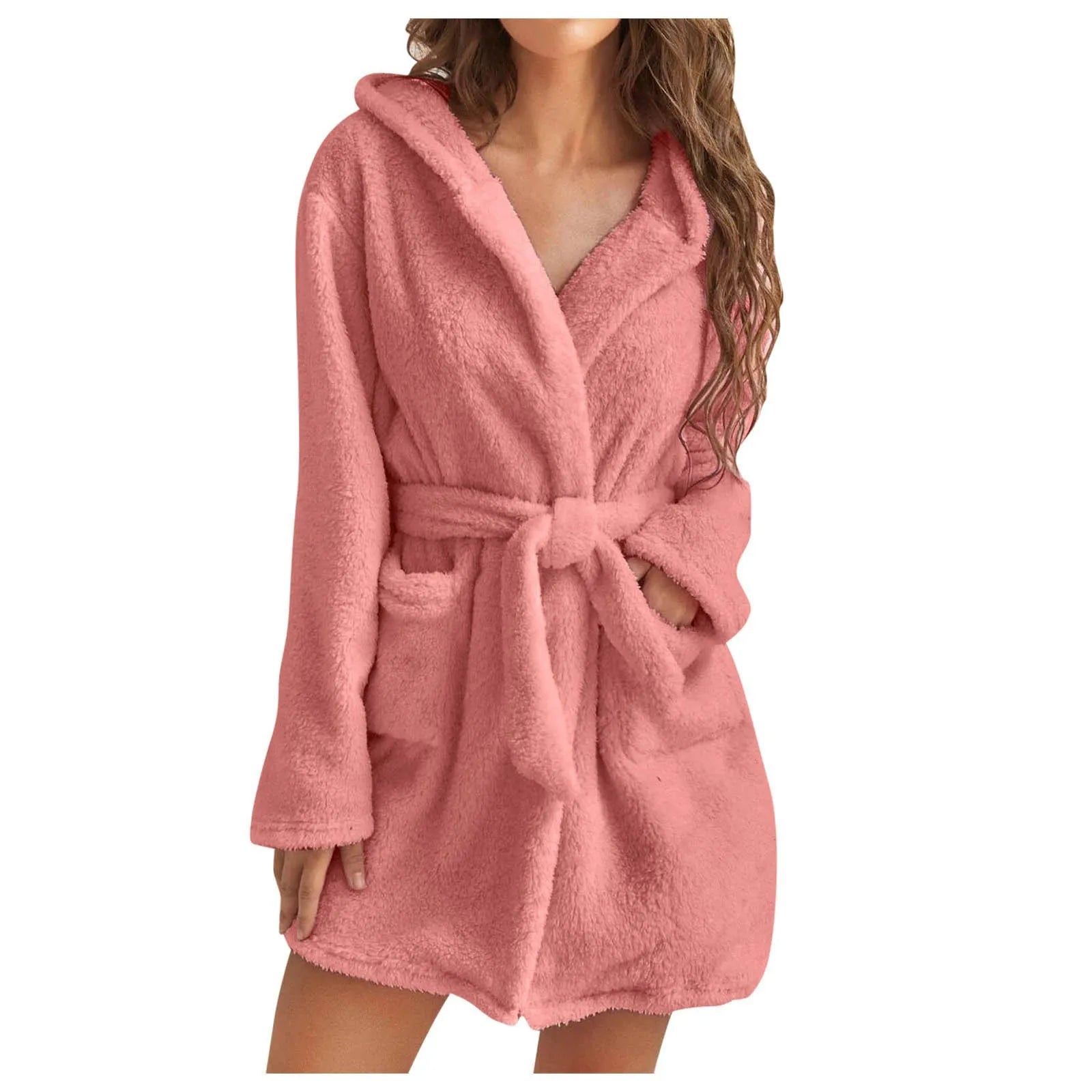 2023 New Women Hooded Fleece Bathrobe Lightweight Soft Plush Flannel Sleepwear Fleece Hooded Bathrobes Plush Night Sleepwear