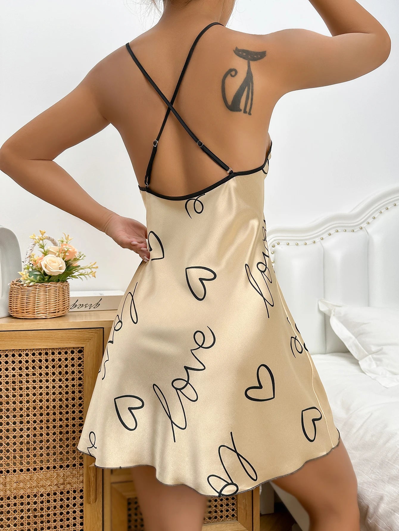 Heart Print Nightdress with Elegant Scoop Neck