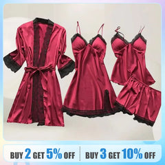 Women's 4-Piece Silk Sleepwear Pajama Set