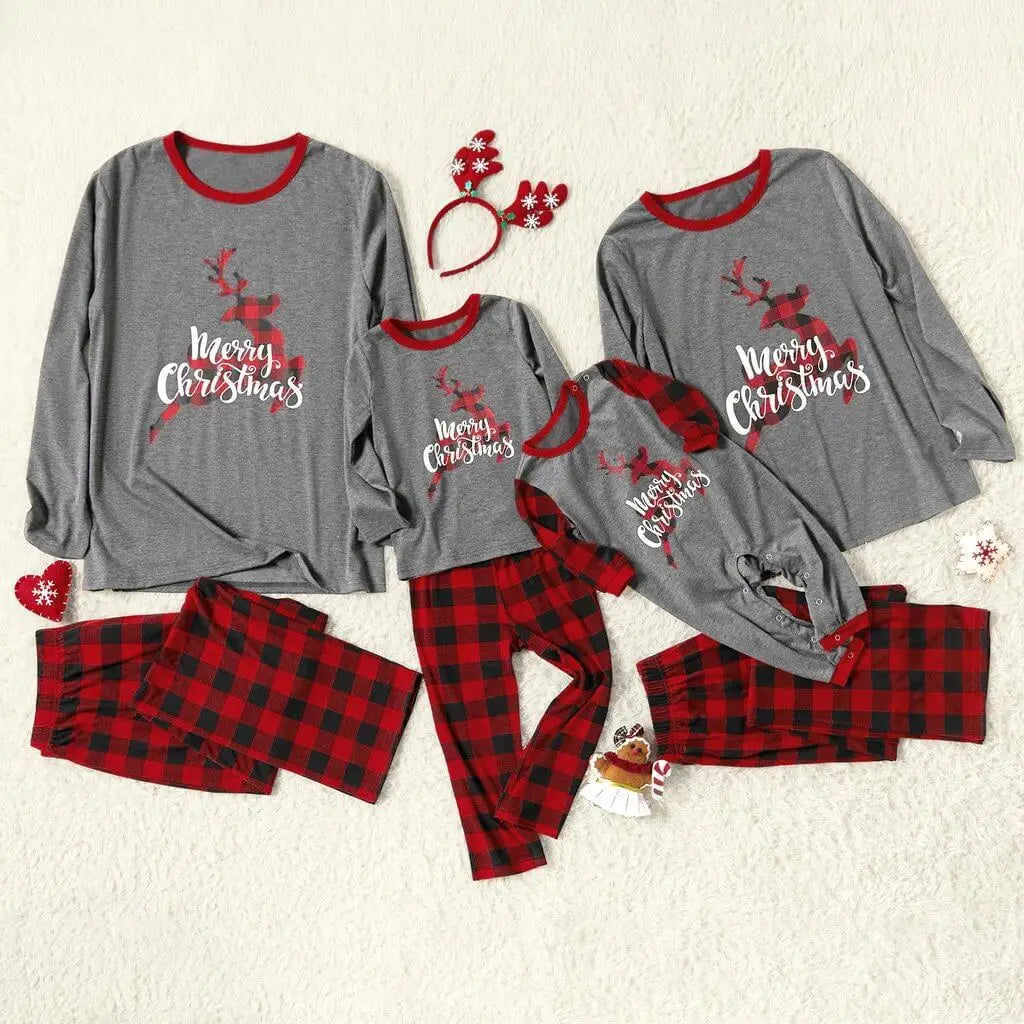 Family Reindeer Christmas Matching Pajama Set in Beige, view 9