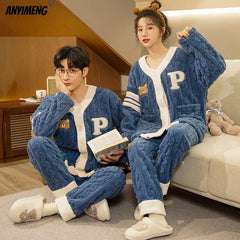 Winter Teddy Thermal Velvet Pajama Set for Couples