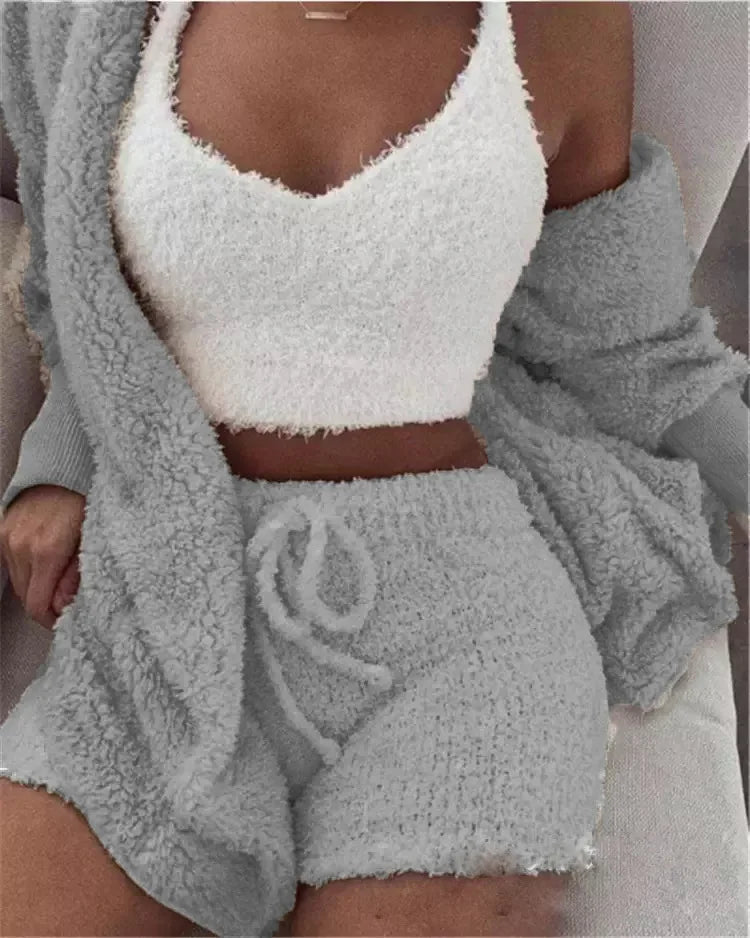 3Pcs Set Pajamas Women Warm Sleepwear