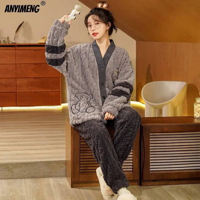 Winter Teddy Thermal Velvet Pajama Set for Couples