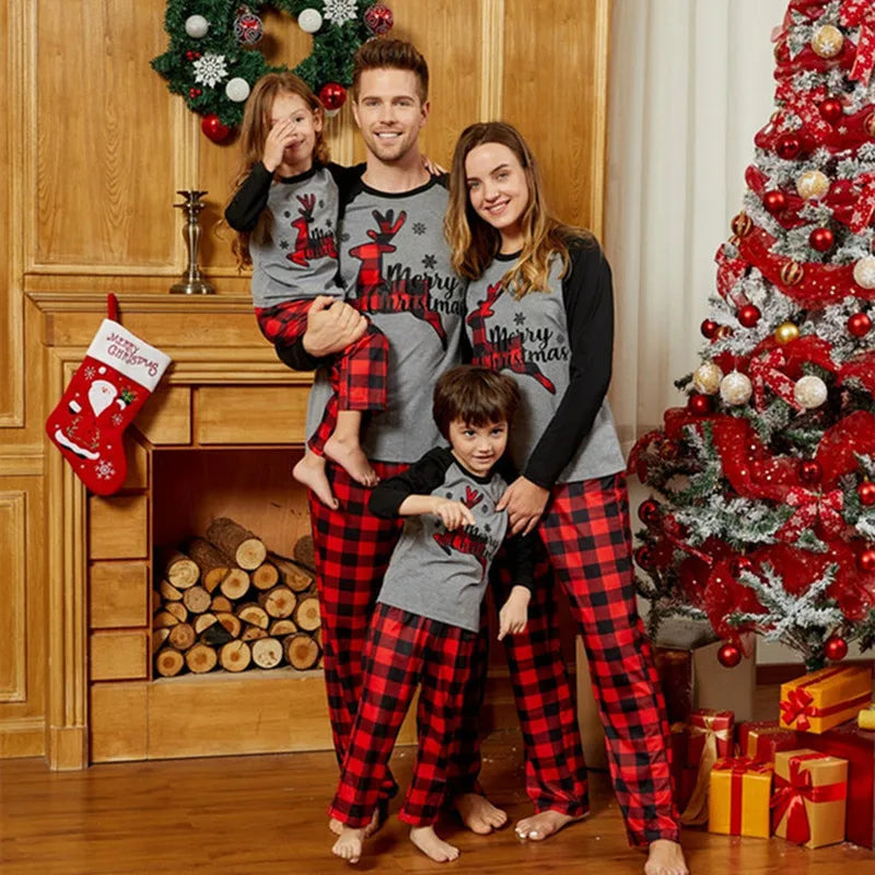Family Christmas Eve Plaid Matching Pajama Set in Beige