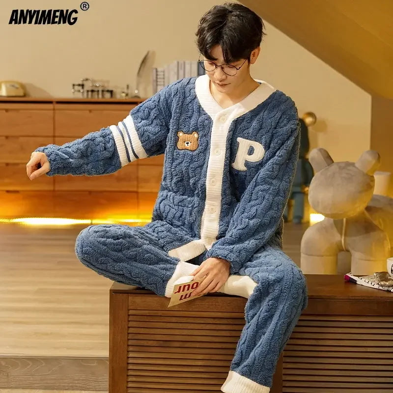 Winter Teddy Thermal Velvet Pajama Set for Couples