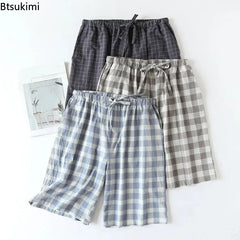 Plaid Design Cotton Pajama Shorts for Men