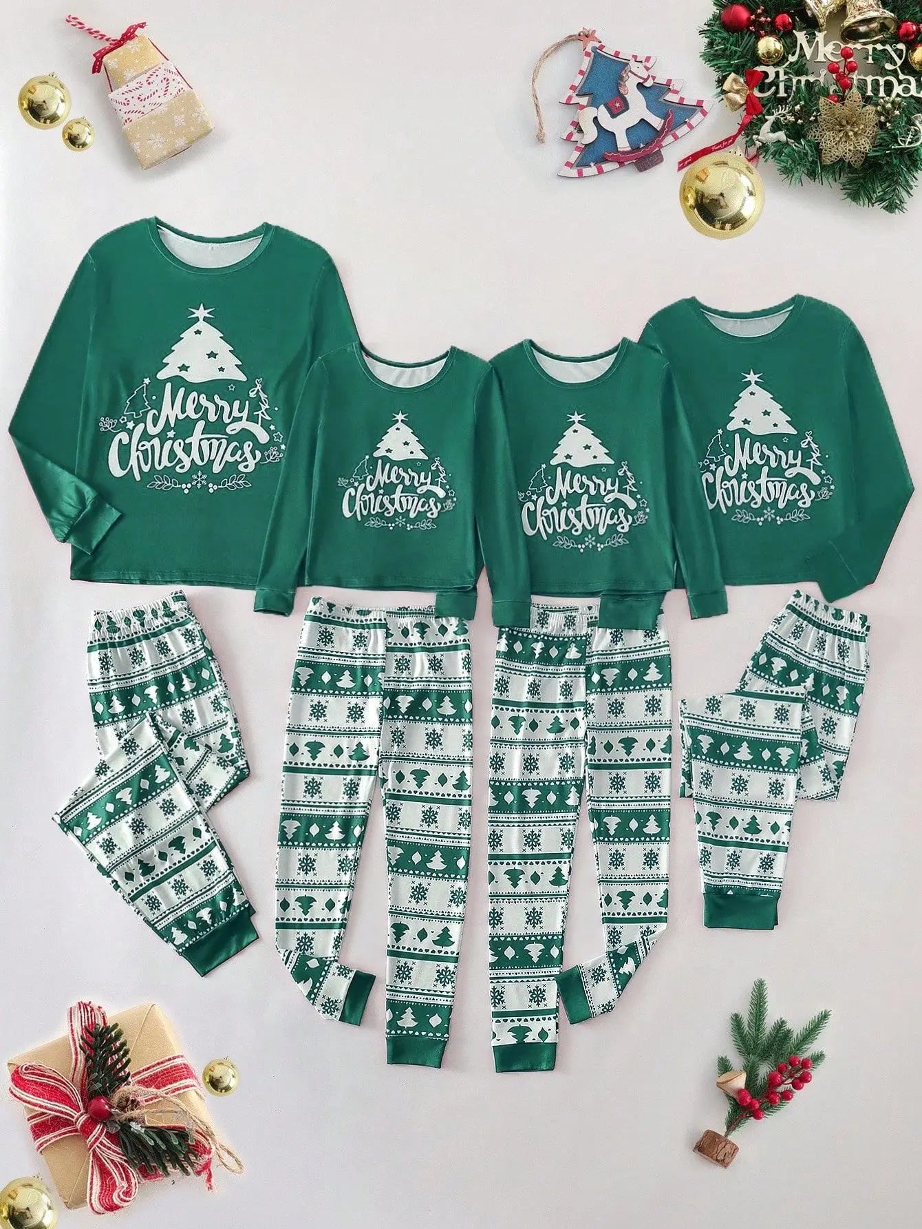 Black & Beige Family Christmas Matching Pajama Set in Beige, view 14