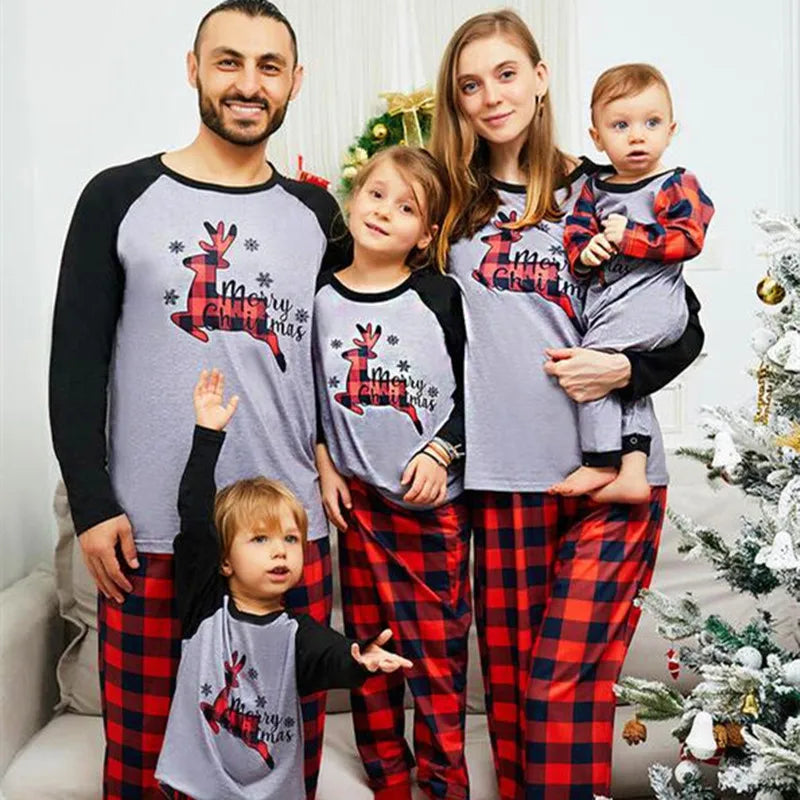 Family Christmas Eve Plaid Matching Pajama Set in Beige, view 7