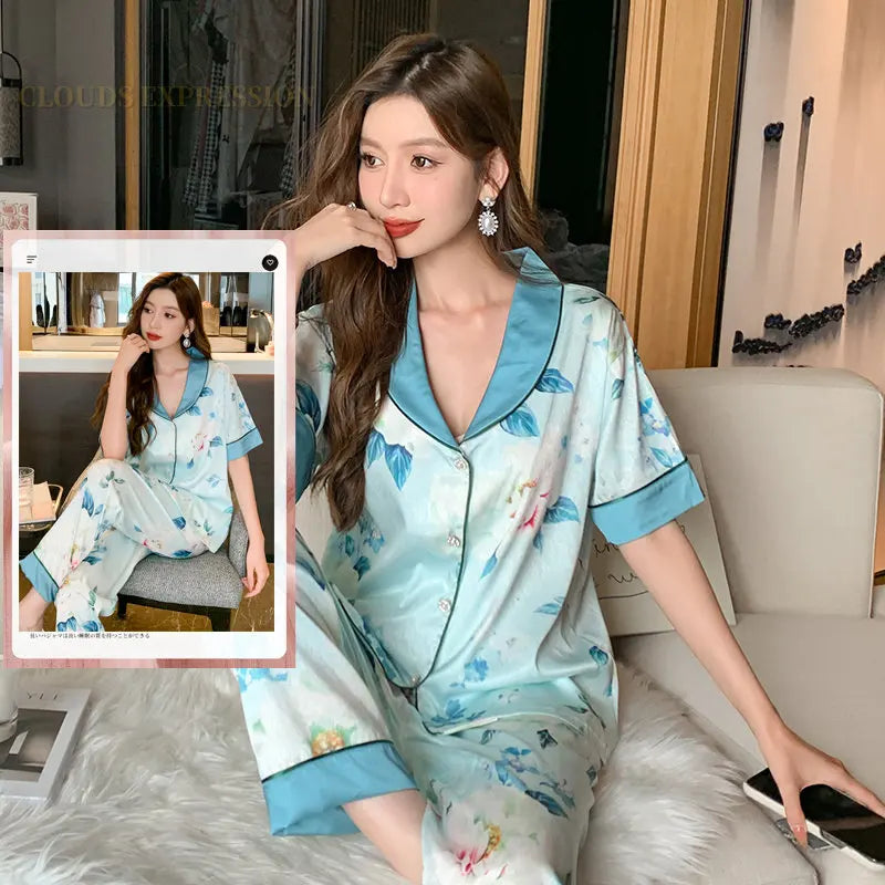 Faux Silk Polyester Pajama Set for Women