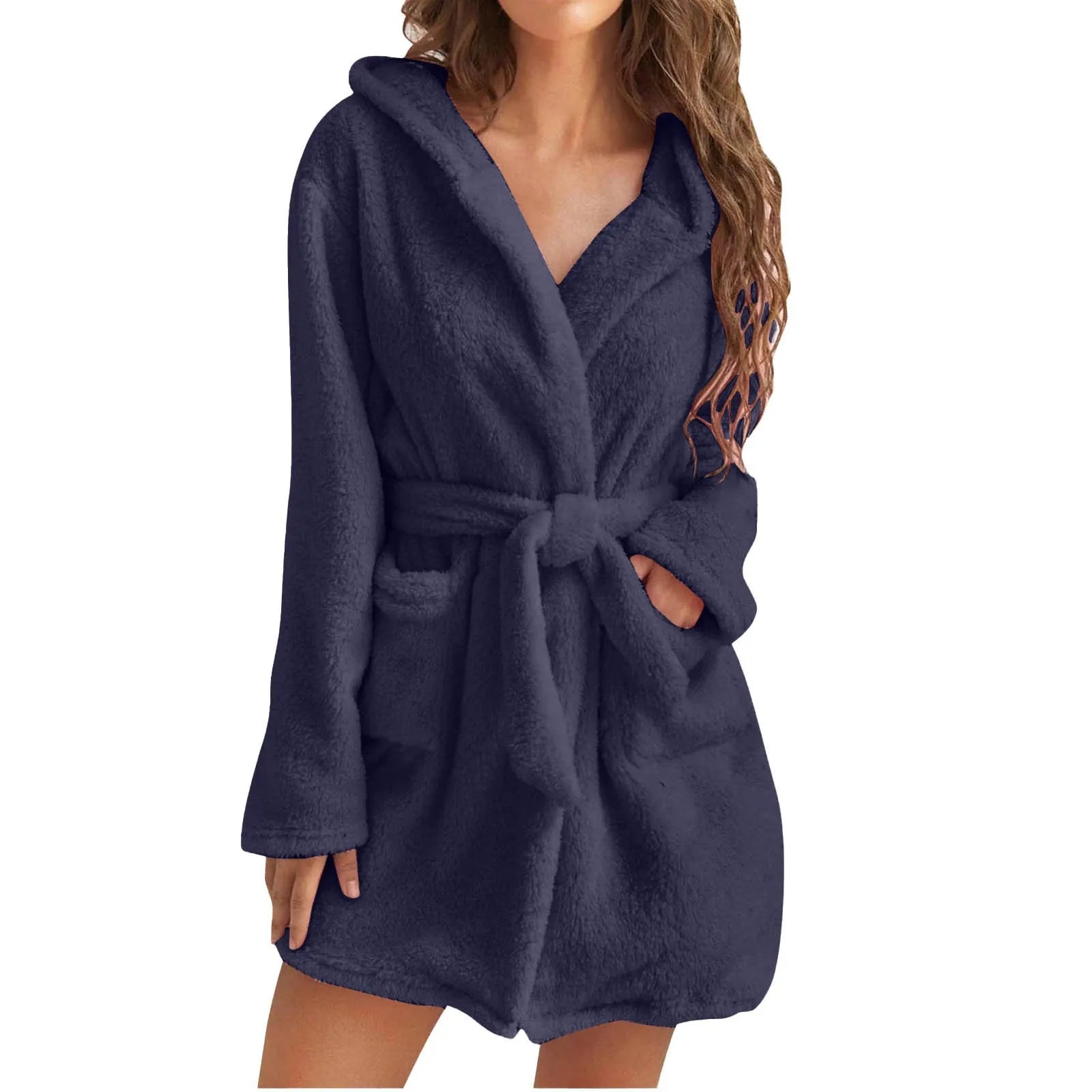 2023 New Women Hooded Fleece Bathrobe Lightweight Soft Plush Flannel Sleepwear Fleece Hooded Bathrobes Plush Night Sleepwear