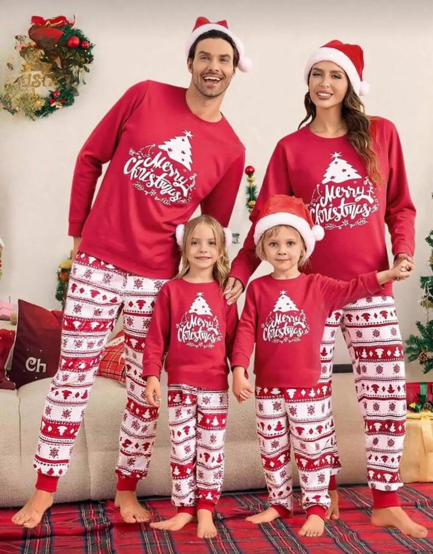 Black & Beige Family Christmas Matching Pajama Set in black, view 7