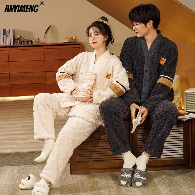 Winter Teddy Thermal Velvet Pajama Set for Couples