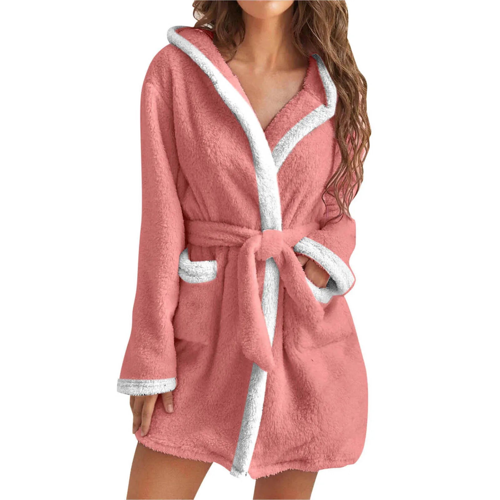 Women's Hooded Coral Fleece Warm Robe in Navy, view 16