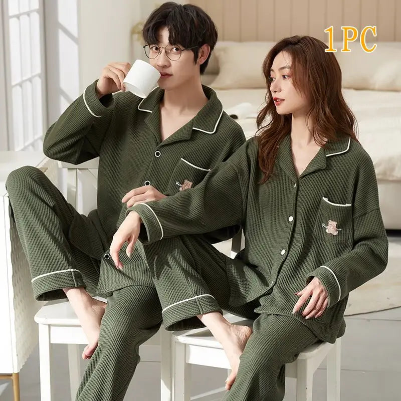 Korean Cardigan Cotton Pajama Set for Couples