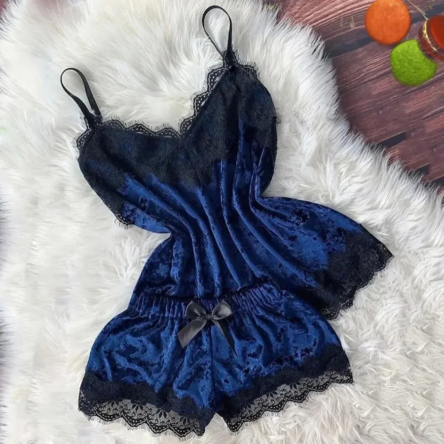 Women's Velvet-Feel Cami & Shorts Pajama Set in Lightblue