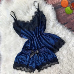 Women's Velvet-Feel Cami & Shorts Pajama Set in Lightblue