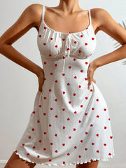Women's Sleepwear Sexy Nightdress Night Gown Heart Printed Halter Neck Pajama Mini Dress Casual Sleepshirts Nightdress