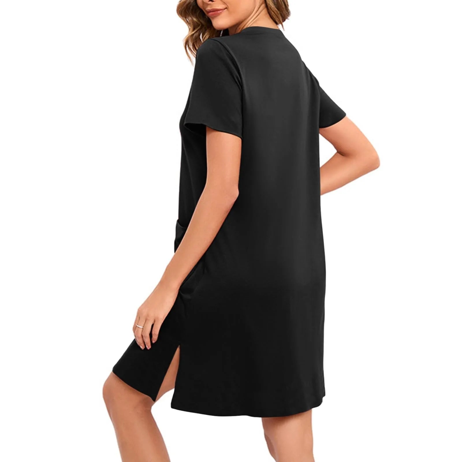 Women's Lightweight Zip-Front Short-Sleeve Robe with Pockets in Blue, view 4