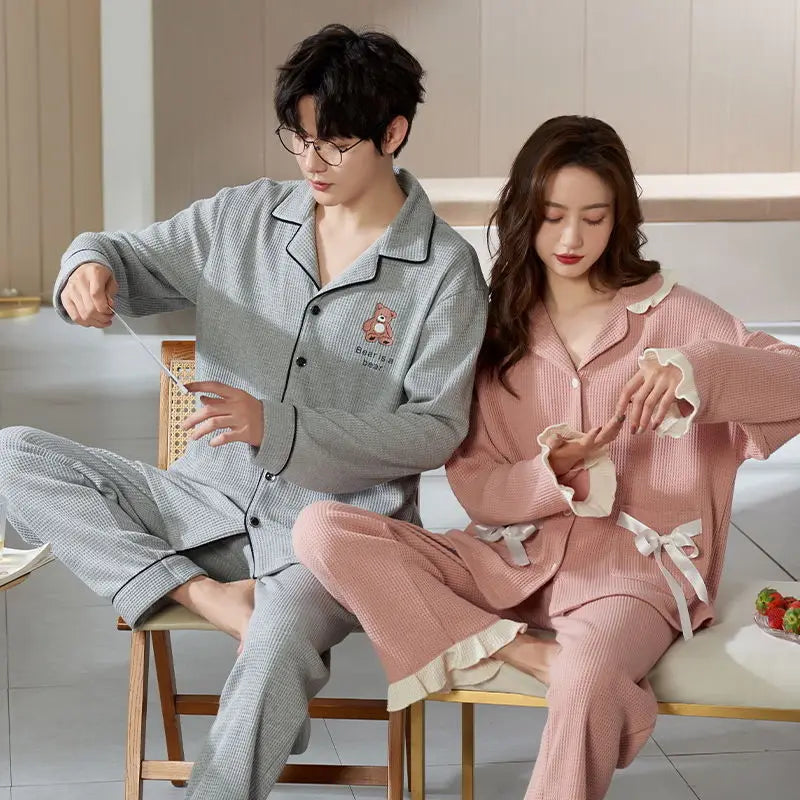 Korean Cardigan Cotton Pajama Set for Couples