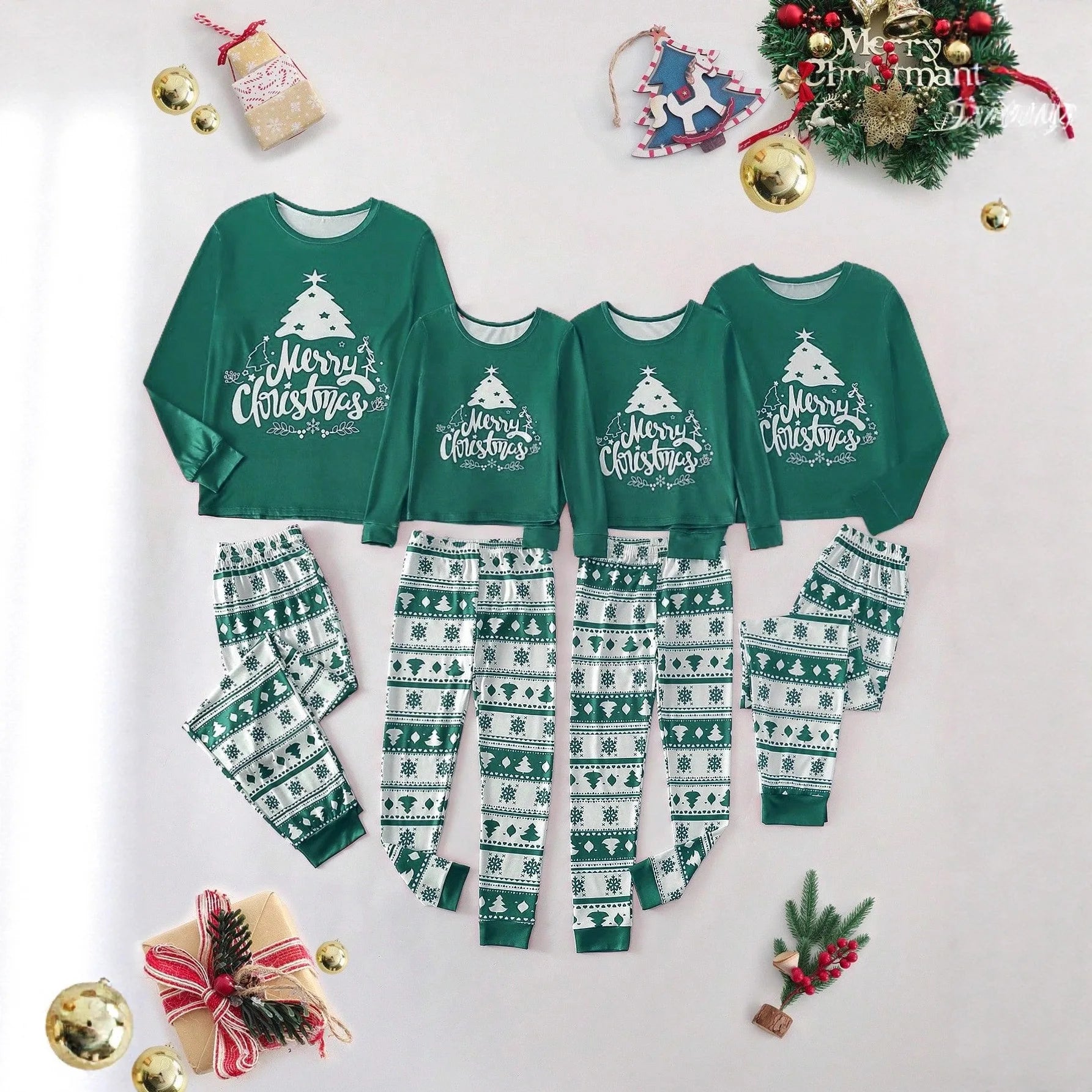 Black & Beige Family Christmas Matching Pajama Set in Beige, view 12