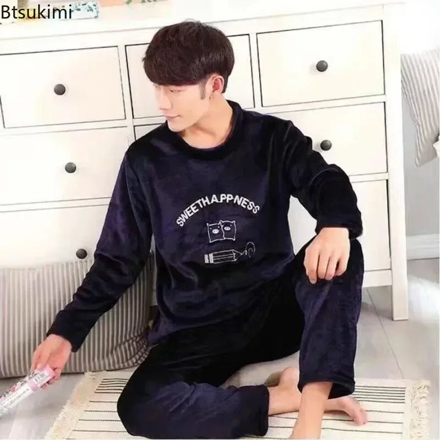 Men's Thick Warm Flannel Pajama Set