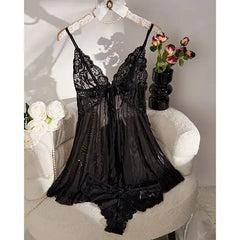 Summer Soft Sheer Nighty Pajamas Nightgowns Dark Green Halter Dress Women Sleepwear Sexy Nightdress Thong Sets