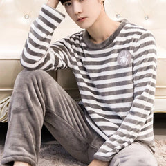 Men's Cartoon Thicken Warm Flannel Pajama Set