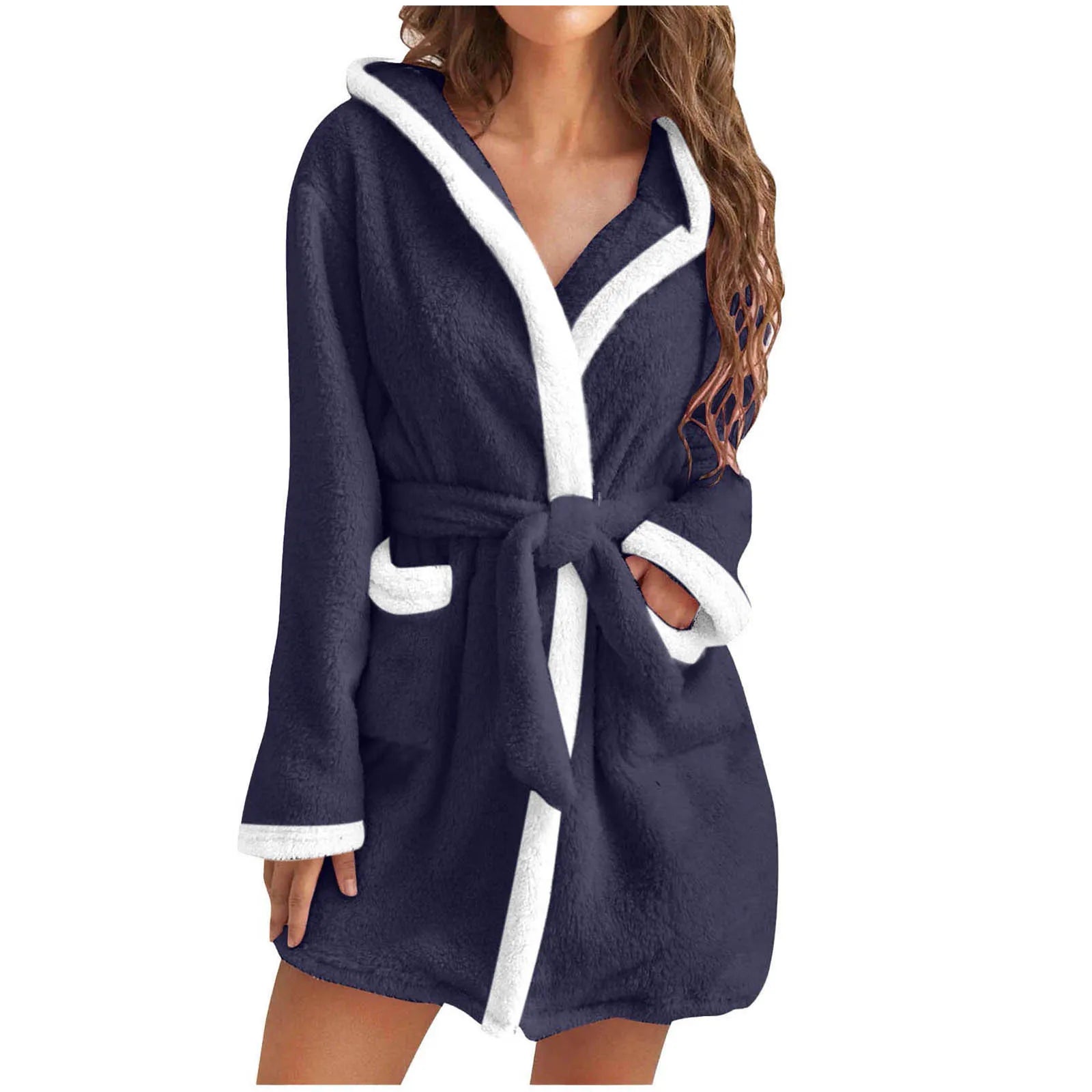 Women's Hooded Coral Fleece Warm Robe in Pink, view 10