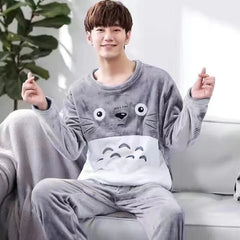 Men's Cartoon Thicken Warm Flannel Pajama Set
