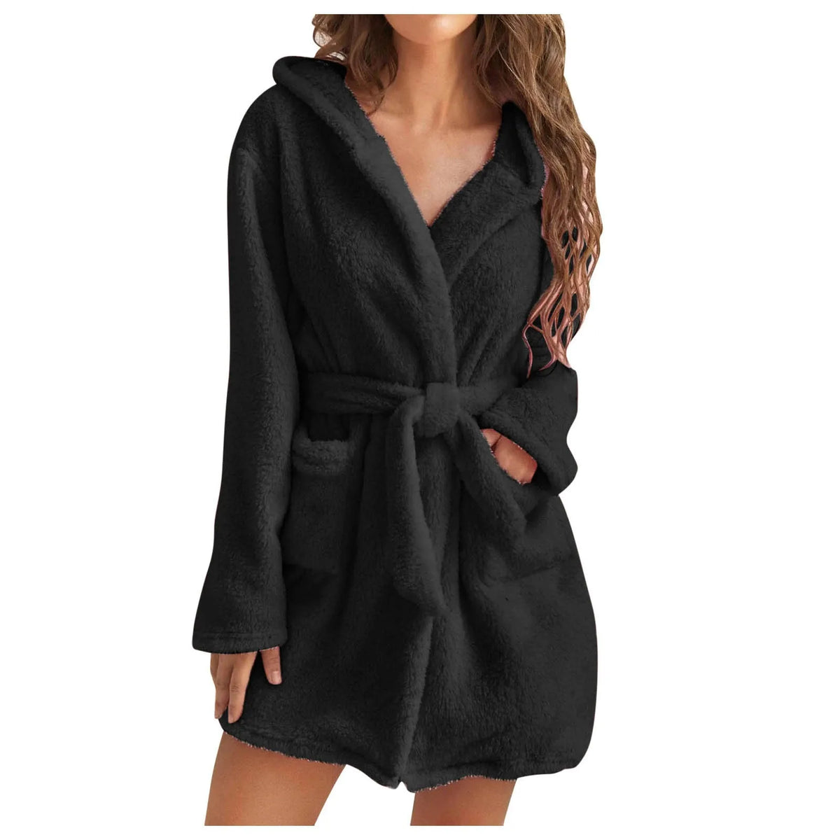 2023 New Women Hooded Fleece Bathrobe Lightweight Soft Plush Flannel Sleepwear Fleece Hooded Bathrobes Plush Night Sleepwear