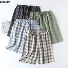 Plaid Design Cotton Pajama Shorts for Men