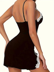 Summer Nightgown Women Sleepwear Sexy Sleeveless V-neck Straps Lace Silk Satin Dress Nighties Nightwear Sleepshirts